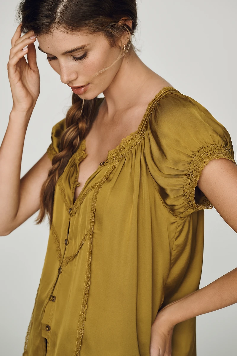 By Anthropologie Amber Short-Sleeve Silken Top