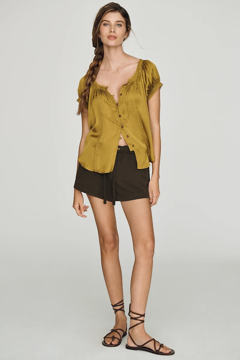 By Anthropologie Amber Short-Sleeve Silken Top