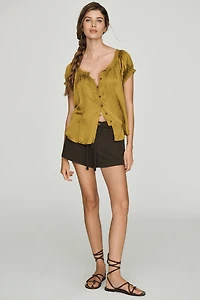 By Anthropologie Amber Short-Sleeve Silken Top