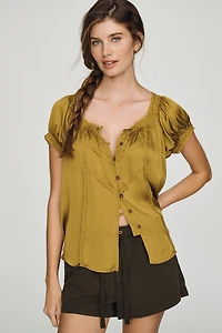 By Anthropologie Amber Short-Sleeve Silken Top