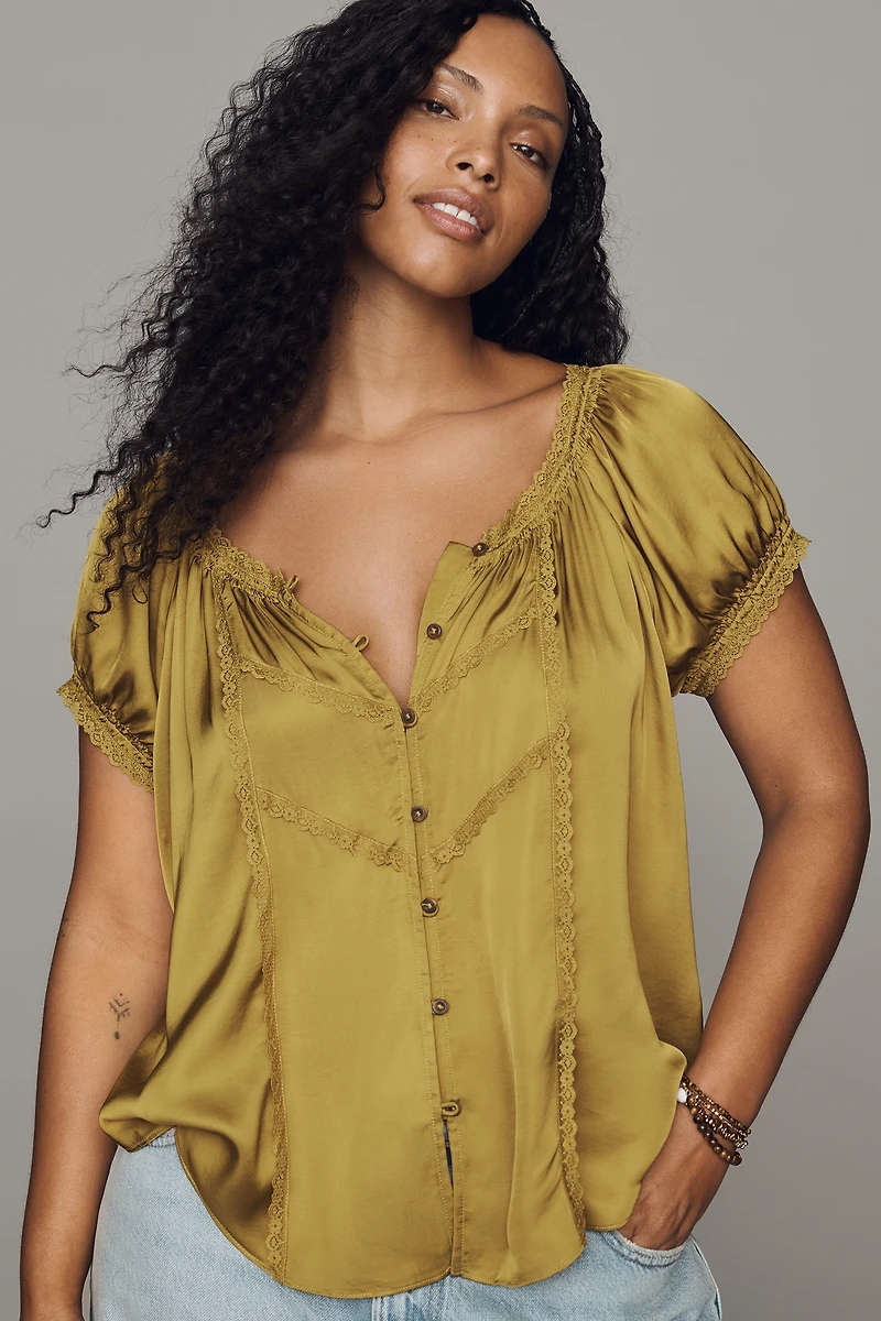 By Anthropologie Amber Short-Sleeve Silken Top
