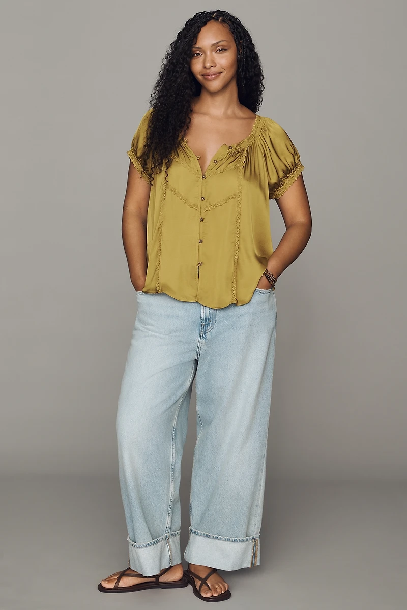 By Anthropologie Amber Short-Sleeve Silken Top