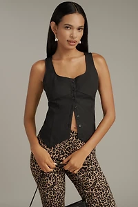 By Anthropologie Open-Back Linen Blend Vest