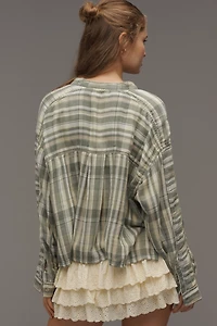 Pilcro Long-Sleeve Buttondown Swing Top