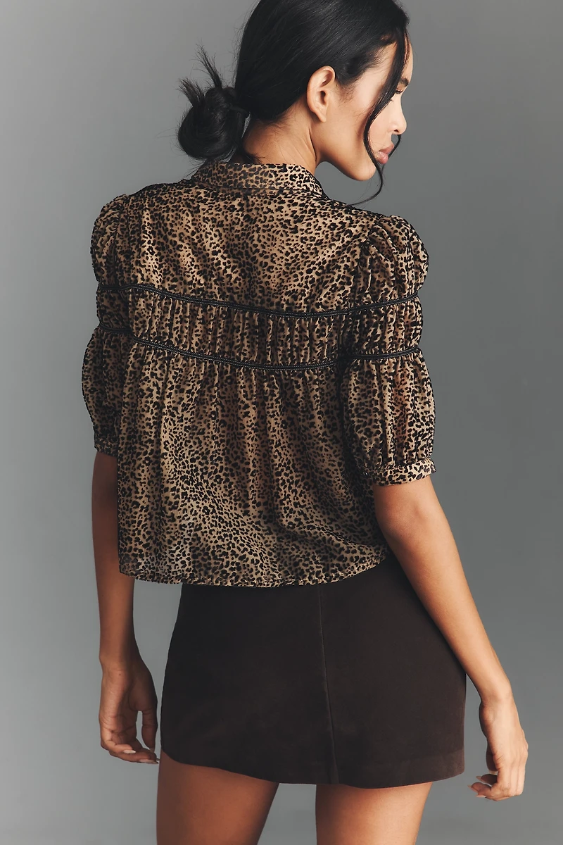 The Leandra Velvet Shirred Yoke Blouse by Maeve