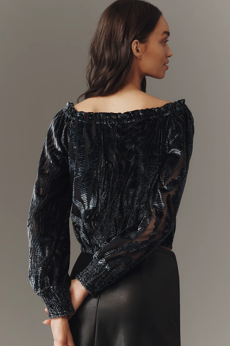 By Anthropologie Off-Shoulder Burnout Velvet Blouse