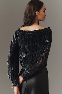 By Anthropologie Off-Shoulder Burnout Velvet Blouse