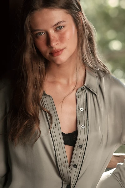 Pilcro Longline Silky Buttondown Shirt