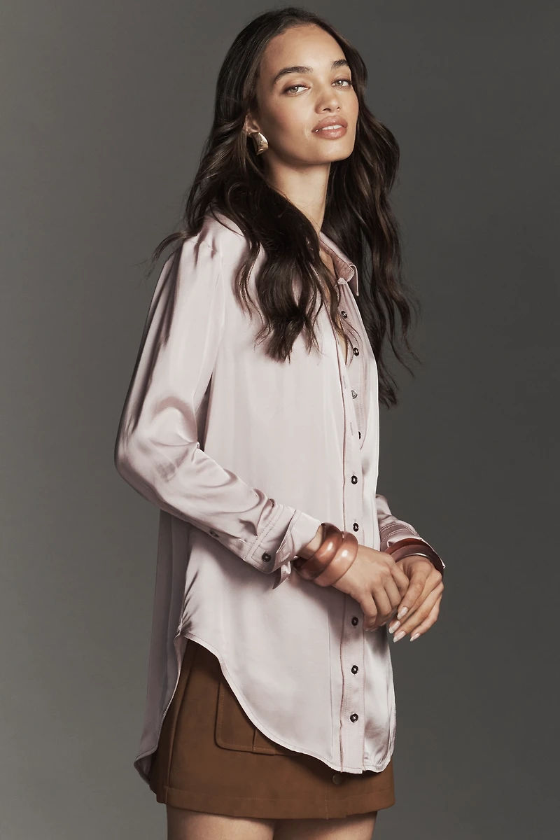 Pilcro Longline Silky Buttondown Shirt