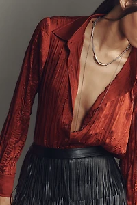 By Anthropologie Long-Sleeve Ruffled Silky Blouse