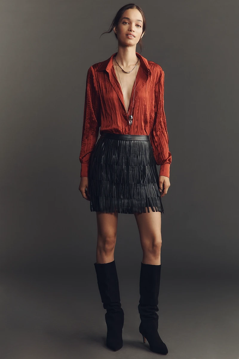 By Anthropologie Long-Sleeve Ruffled Silky Blouse