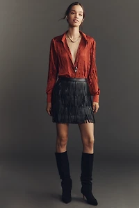 By Anthropologie Long-Sleeve Ruffled Silky Blouse