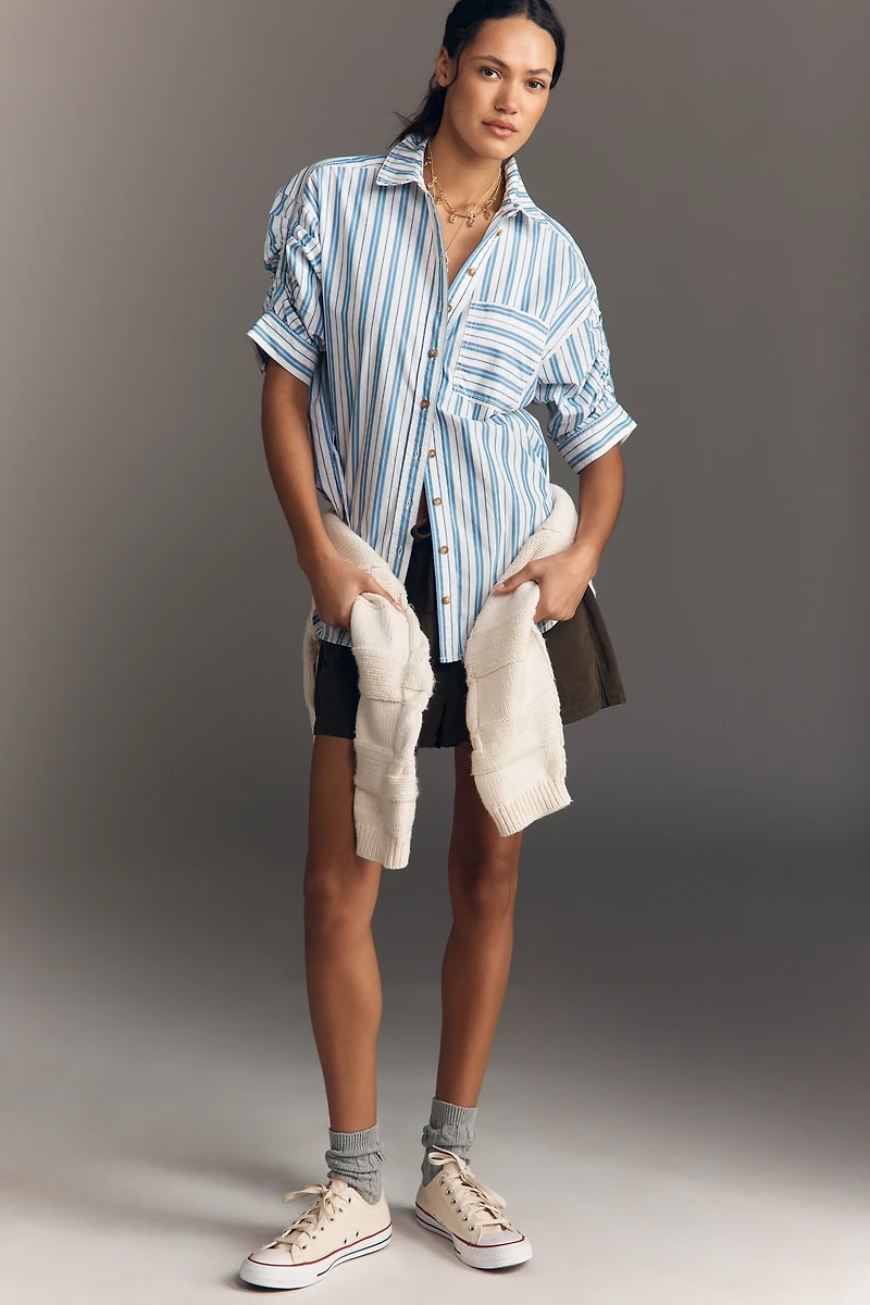 Pilcro Ruched Sleeve Buttondown Shirt