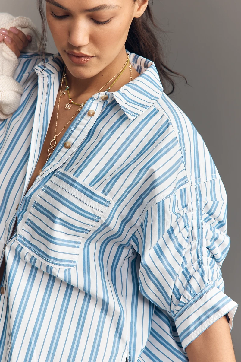 Pilcro Ruched Sleeve Buttondown Shirt