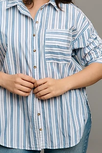 Pilcro Ruched Sleeve Buttondown Shirt