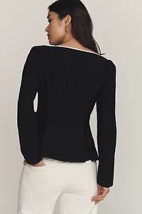 Maeve Zip-Front Square-Neck Blouse