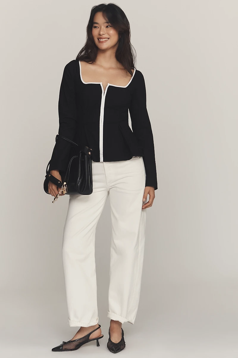 Maeve Zip-Front Square-Neck Blouse
