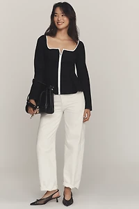 Maeve Zip-Front Square-Neck Blouse