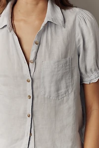 Aly 100% European Linen Puff-Sleeve Blouse