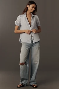 Aly 100% European Linen Puff-Sleeve Blouse