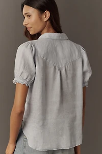 Aly 100% European Linen Puff-Sleeve Blouse