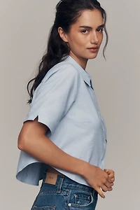Maeve Short-Sleeve Cropped Buttondown Top