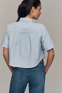 Maeve Short-Sleeve Cropped Buttondown Top