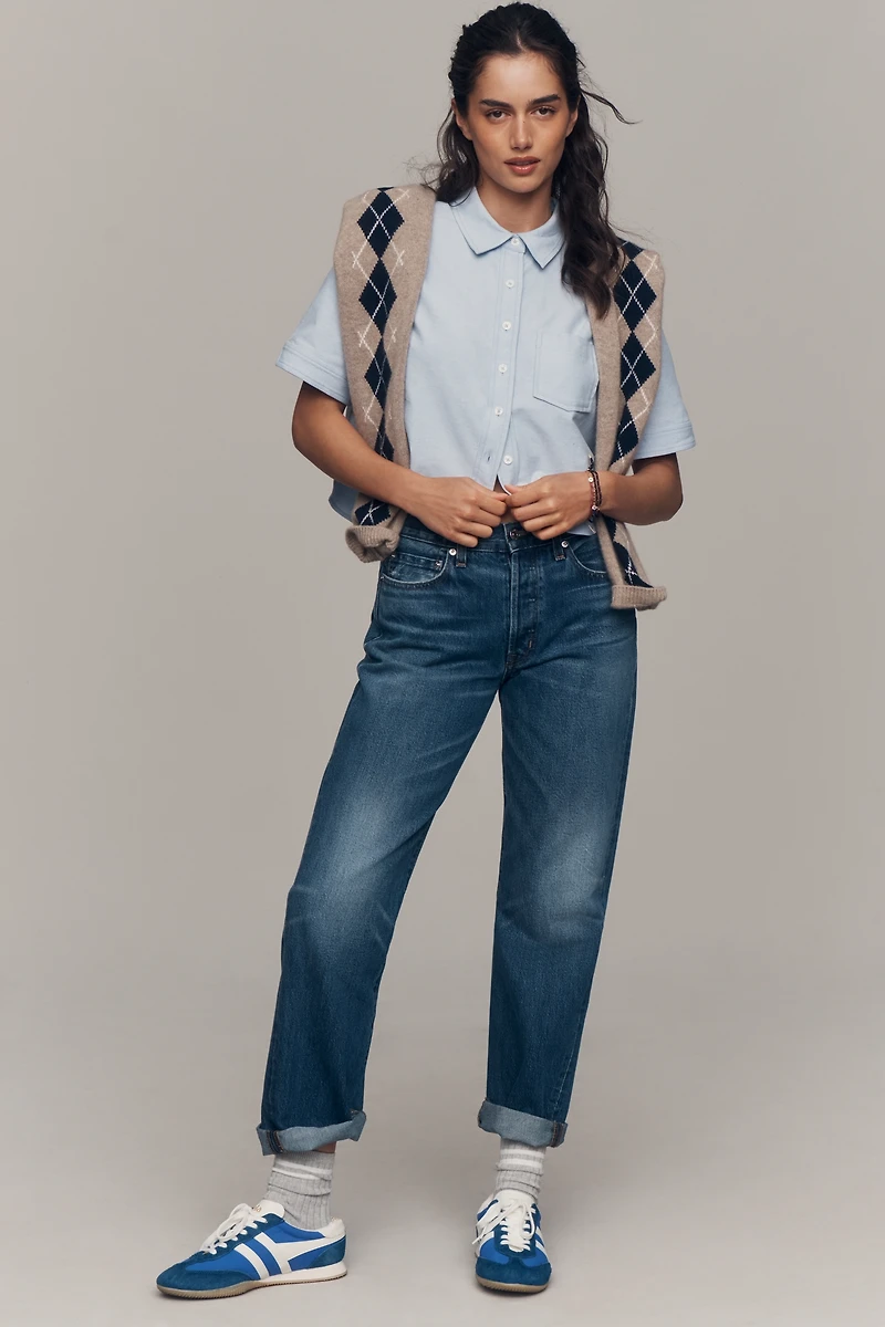 Maeve Short-Sleeve Cropped Buttondown Top