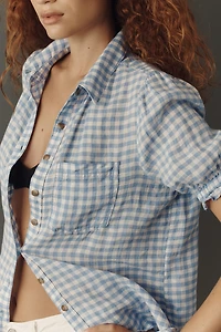 Aly 100% European Linen Puff-Sleeve Blouse