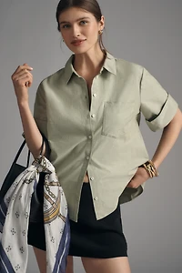 Maeve Rolled-Sleeve Oxford Buttondown Shirt