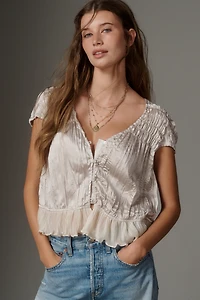 By Anthropologie Shirred Silky Blouse