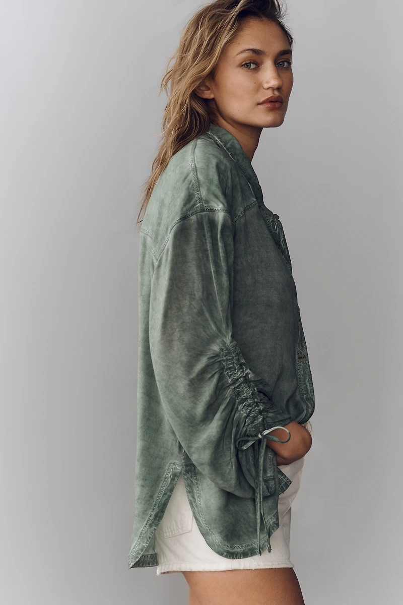 Pilcro Cinched-Sleeve Buttondown Top