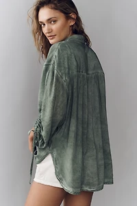 Pilcro Cinched-Sleeve Buttondown Top