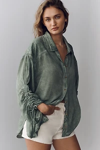 Pilcro Cinched-Sleeve Buttondown Top