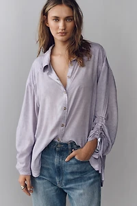 Pilcro Cinched-Sleeve Buttondown Top
