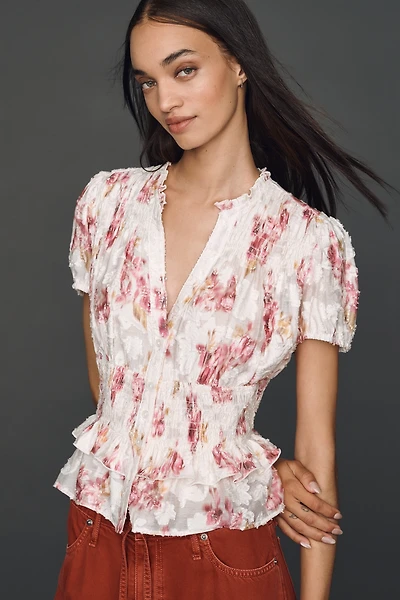 By Anthropologie Smocked Ruffle Blouse