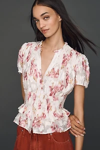 By Anthropologie Smocked Ruffle Blouse