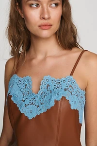 By Anthropologie Faux-Leather Lace-Trim Camisole