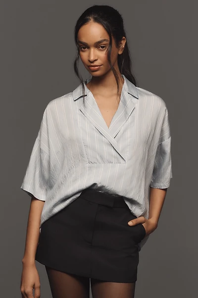 The Dylon Short-Sleeve Wide-Placket Top: Striped Edition
