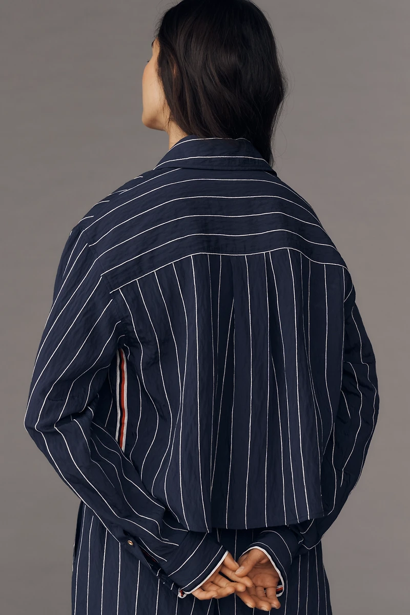 Maeve Pinstripe Silky Buttondown Crop Top