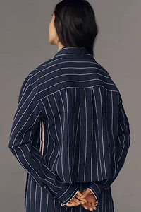Maeve Pinstripe Silky Buttondown Crop Top
