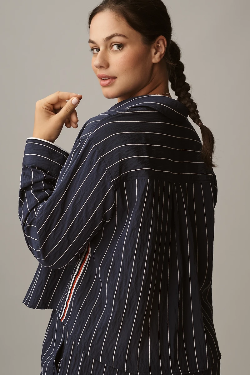 Maeve Pinstripe Silky Buttondown Crop Top