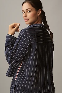 Maeve Pinstripe Silky Buttondown Crop Top