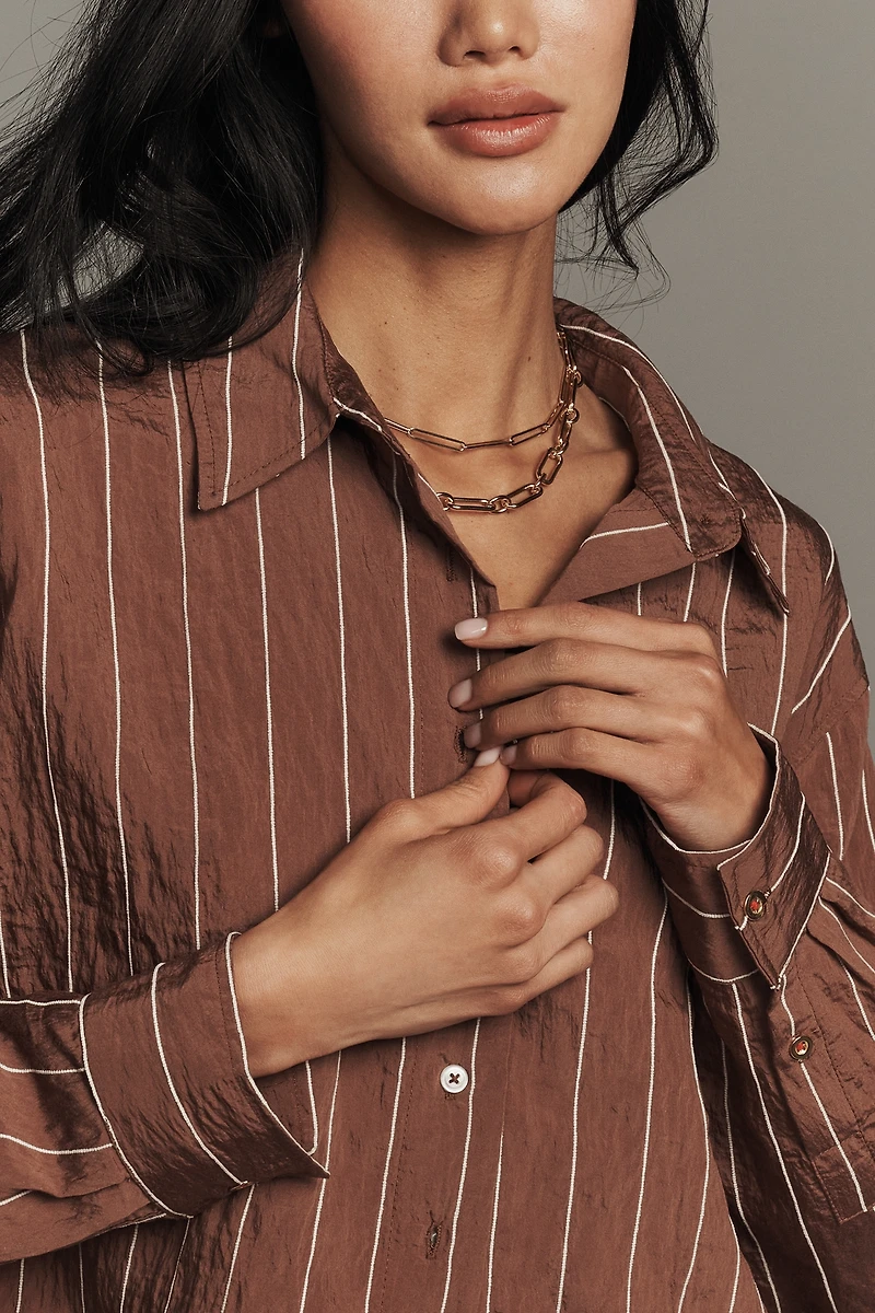 Maeve Pinstripe Silky Buttondown Crop Top