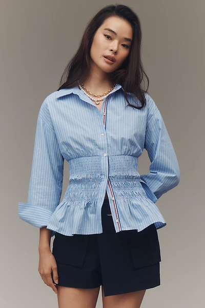 Maeve Long-Sleeve Smocked-Waist Blouse
