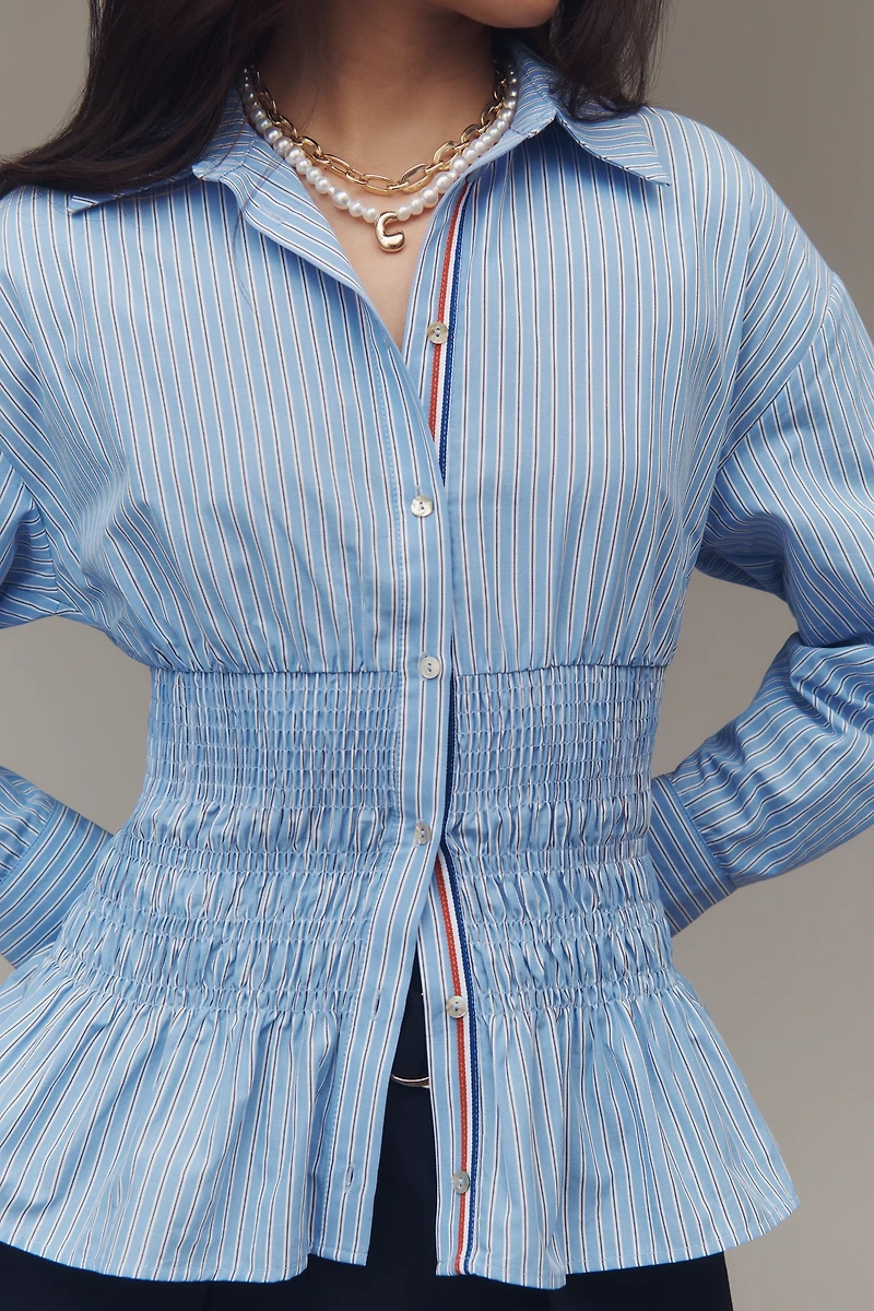 Maeve Long-Sleeve Smocked-Waist Blouse