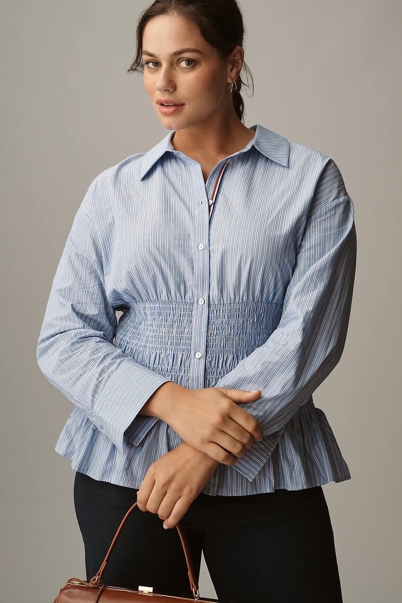 Maeve Long-Sleeve Smocked-Waist Blouse