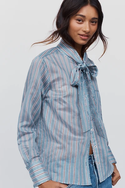 Maeve Striped Tie-Neck Blouse