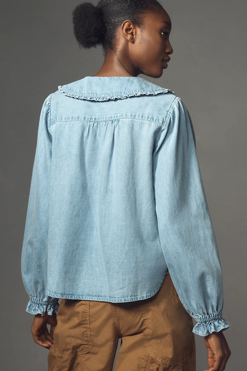 The Keira Light-Denim Long-Sleeve Blouse by Pilcro