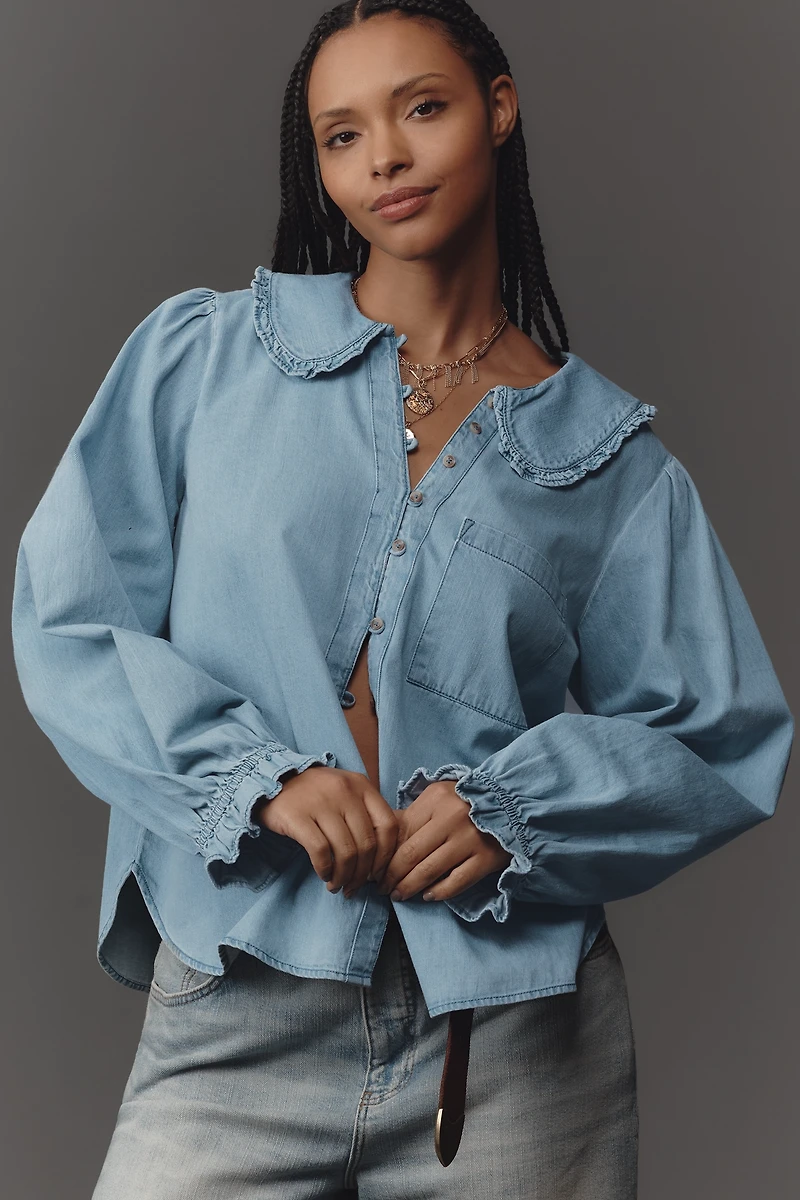 The Keira Light-Denim Long-Sleeve Blouse by Pilcro